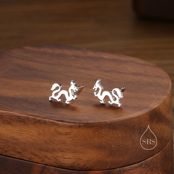 Tiny Japanese Dragon Stud Earrings in Sterling Silver, Silver or Gold or Rose Gold, Sterling Silver Dragon Earrings