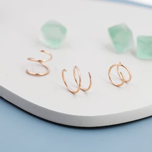 Minimalistische spiraalvormige hoepeloorbellen in sterling zilver, enkele piercing spiraalvormige hoepeloorbellen, dubbele hoepel twistoorbellen afbeelding 9