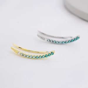 Ombre Emerald Green CZ Crawler Earrings in Sterling Silver, Silver or Gold, Gradient Colour Ear Crawlers, May Birthstone Ear Climbers image 5