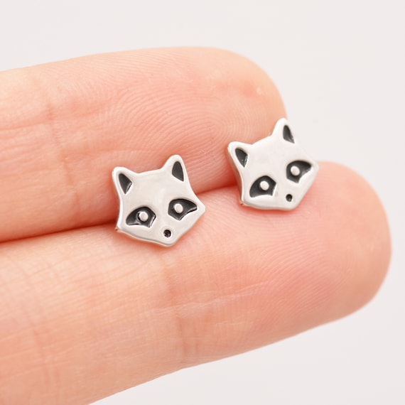 Racoon Stud Earrings in Sterling Silver Racoon Bear Earrings Cute Animal Earrings Fun and Whimsical