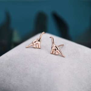 Small Dinosaur Stud Earrings in Sterling Silver, Silver Brachiosaurus Dino Earrings, Silver Dinosaur Earrings image 8