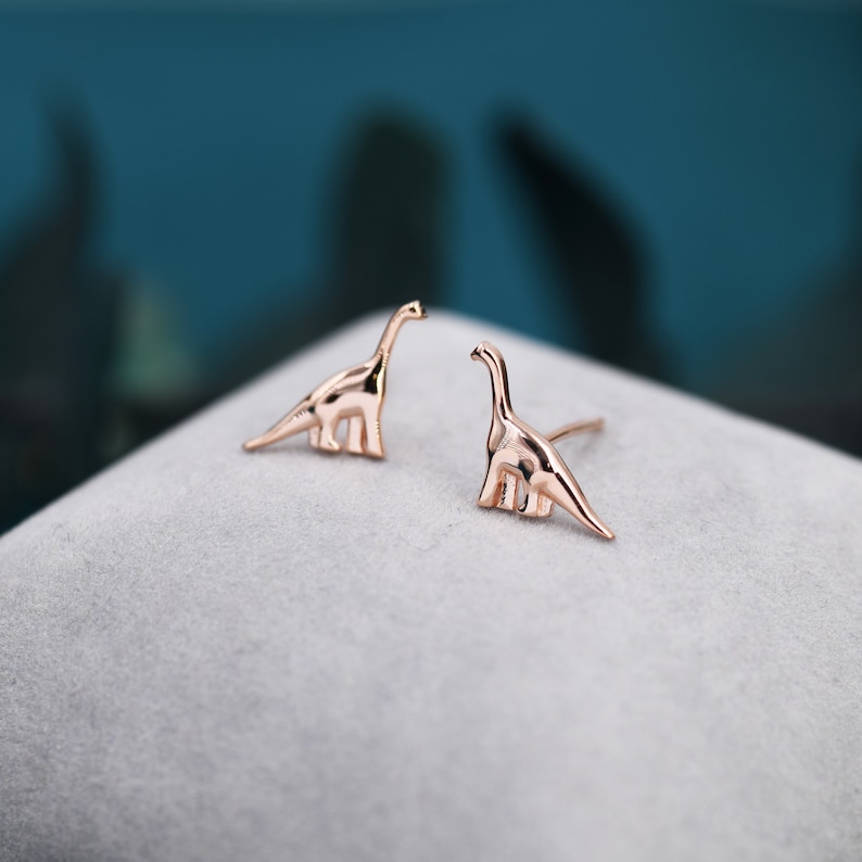 Small Dinosaur Stud Earrings in Sterling Silver, Silver Brachiosaurus Dino Earrings, Silver Dinosaur Earrings image 8