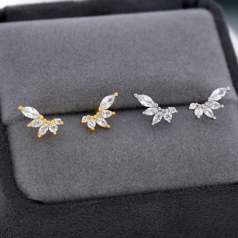 CZ Cluster Stud Earrings in Sterling Silver, Silver or Gold, Dainty Marquise Crystal Earrings, Bridesmaid's Jewellery image 4