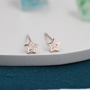 Very Tiny Sterling Silver Tiny Little Open Star Cutout Stud Earrings, Silver, Gold or Rose Gold, Cute and Fun Jewellery image 3