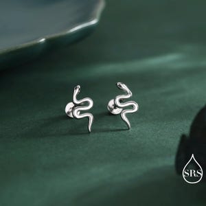 Snake 16G Internally Threaded Flat Back Earrings in Sterling Silver, Animal Earrings