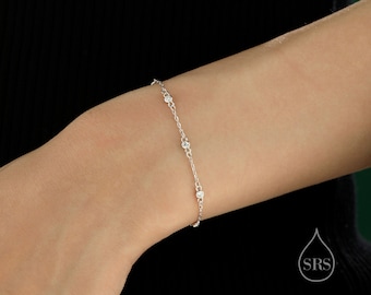 Pulsera de plata esterlina con bisel de circonitas transparentes extrafinas, plata u oro, pulsera satélite de circonitas, pulsera pequeña y delicada de circonitas