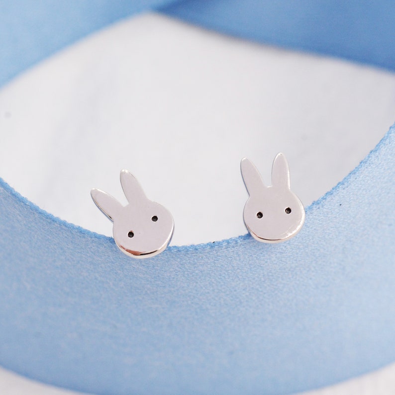 Cute Bunny Earrings in Sterling Silver, Rabbit Stud Earrings, Rabbit Head Earrings, Animal Earrings image 8