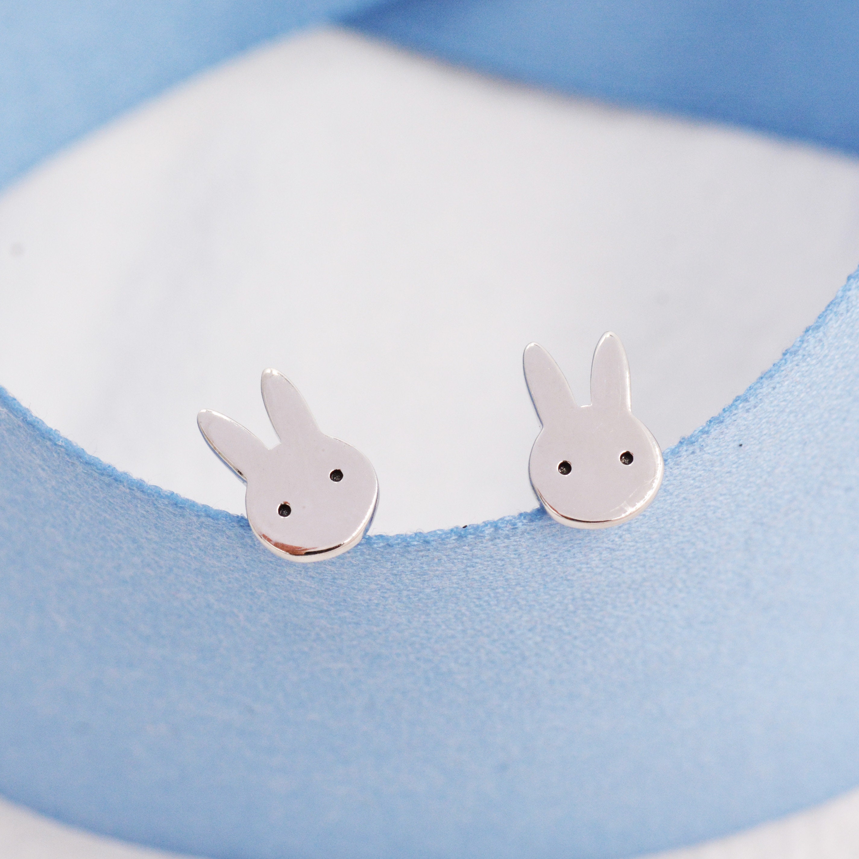 Cute Bunny Earrings in Sterling Silver, Rabbit Stud Earrings, Rabbit Head Earrings, Animal Earrings