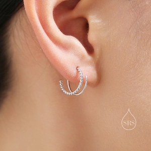 Single Piercing Spiral Hoop Ohrringe aus Sterling Silber mit geflochtenen Details, Silber, Gold oder Roségold, Minimalist Spiral Ohrringe