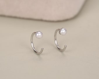 Sterling Silver Natural Pearl Open Hoop Earrings