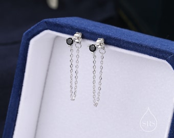 Black CZ and Chain Ear Jacket in Sterling Silver,  Silver or Gold, Front and Back Earrings, Two Part Earrings, Earring with Chain