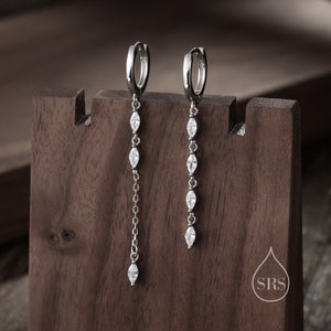 Aros colgantes asimétricos con circonitas cúbicas en forma de marquesa en plata de ley, plata u oro, aros geométricos, diseño desigual con circonitas cúbicas transparentes