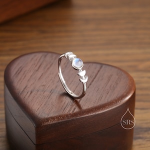 Sterling Silver Moon Phase Ring with Simulated Moonstone, Adjustable Size, Celestial Jewellery, Dainty and Delicate, Moon Ring