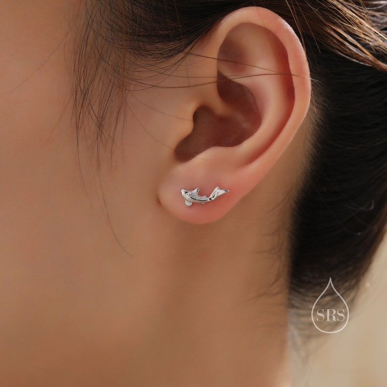 Koi Fish Stud Earrings in Sterling Silver, Silver or Gold or Rose Gold, Koi Fish Earrings image 5