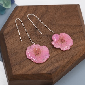 Real Cherry Blossom Flower Threader Earrings in Sterling Silver, Real Flower Ear Threaders, Resin Flower Jewellery Pink Sakura image 5