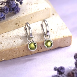 Genuine Peridot Hoop Earrings in Sterling Silver, Detachable Green Peridot Coin Dangle Hoop Earrings, Interchangeable, August Birthstone image 6