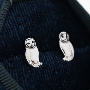 Barn Owl Stud Earrings in Sterling Silver, Owl Bird Earrings, Nature Inspired Animal Earrings image 8