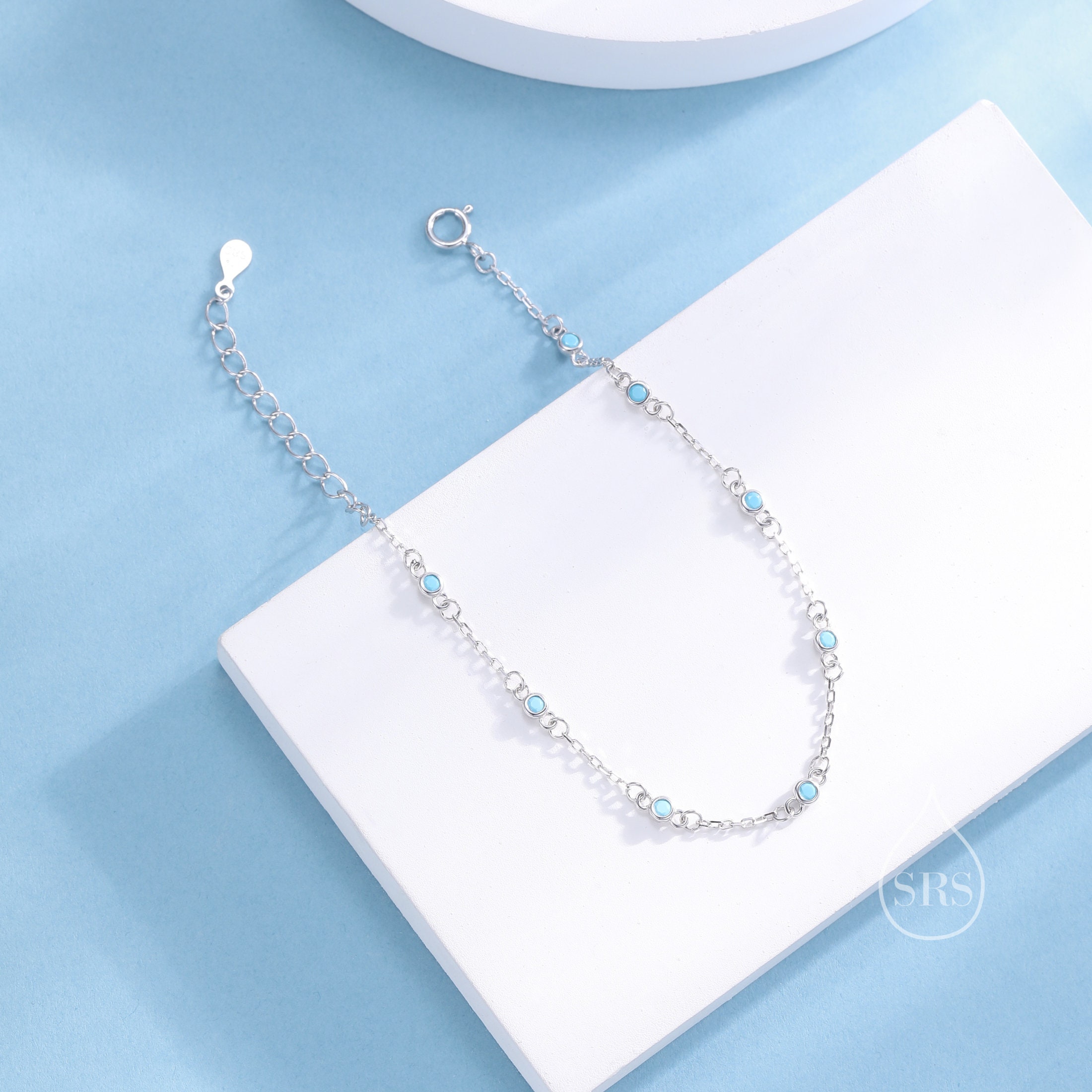 Sterling Silver Extra Delicate Turquoise Blue CZ Bezel