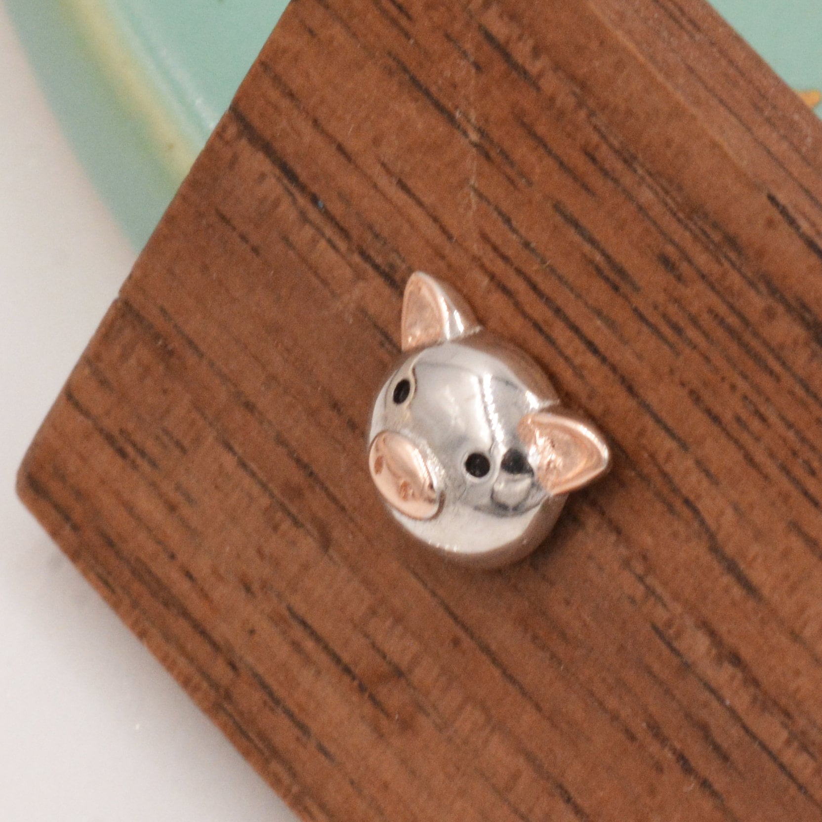 Cute Little Pig Stud Earrings in Sterling Silver - Silver and Rose Gold - Farm Animal Earrings - Whimsical and Pretty Jewellery