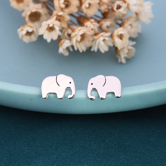 Orecchini a bottone a forma di elefante in argento sterling S925 per