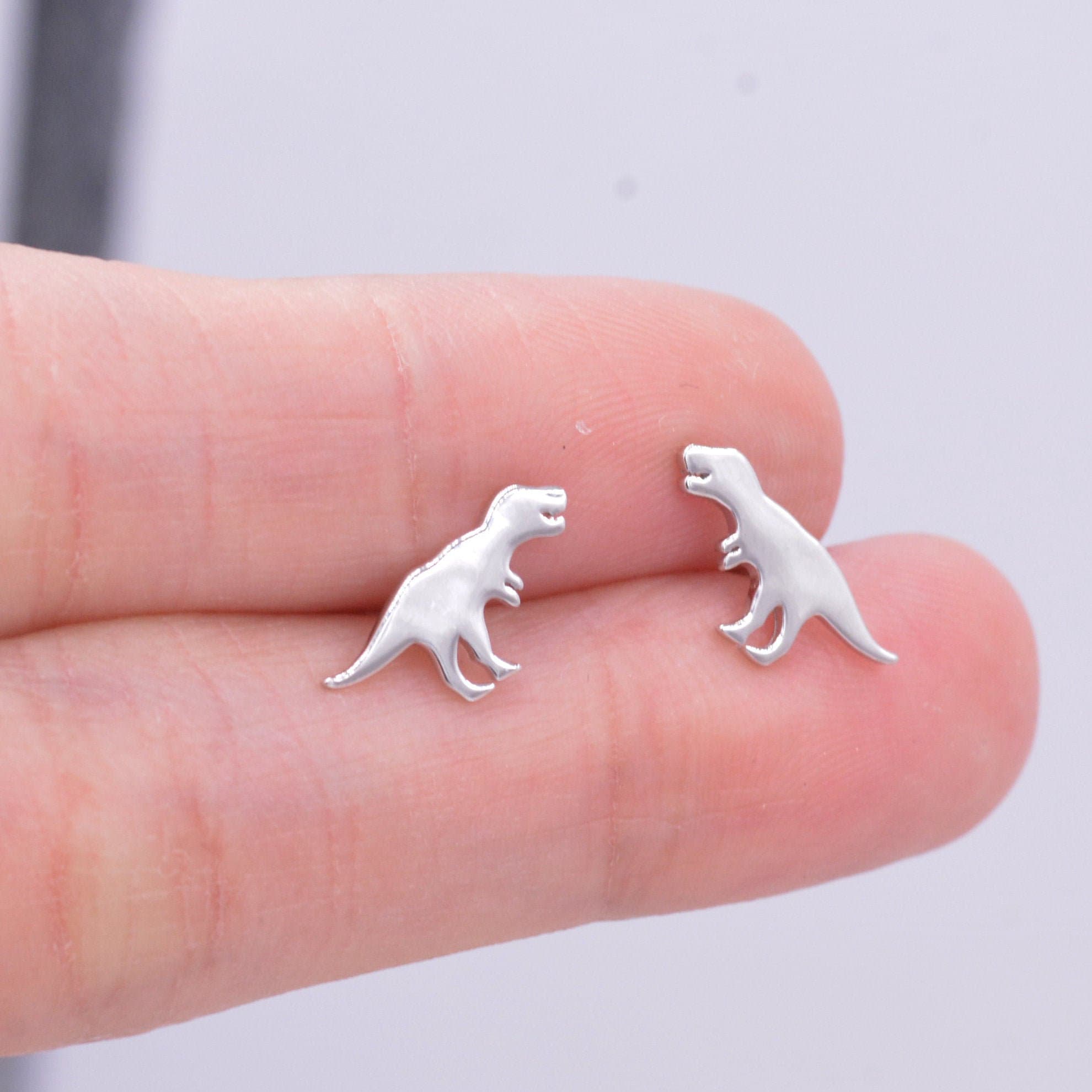 T-Rex Tyrannosaurus Dinosaur Stud Earrings in Sterling Silver, Cute F…