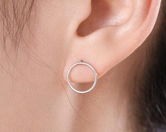 Sterling Silver Minimalist Open Circle Stud Earrings in Sterling Silver - Silver, Gold or Rose Gold Finish, Minimalist Geometric Design