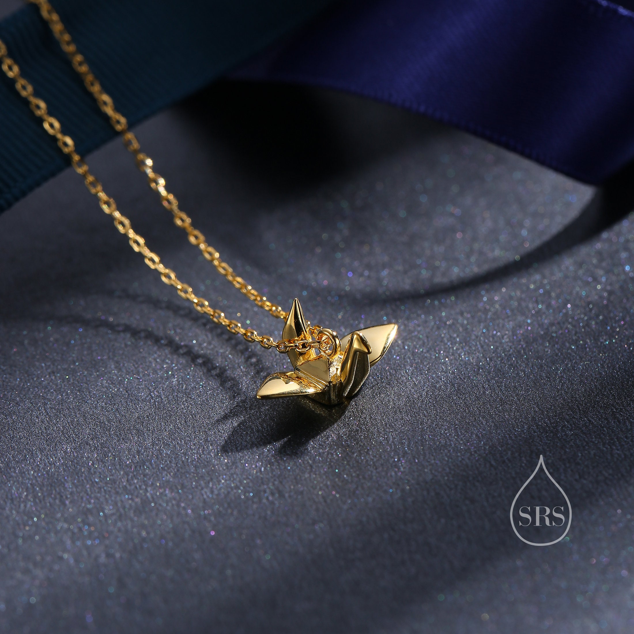 Collana Ciondolo Gru Origami In Argento Sterling Spazzolato - 38-42 Cm, Regalo In Scatola