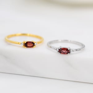 Natural Garnet Ring in Sterling Silver, Silver or Gold, Natural Garnet Ring, Dainty Gemstone Ring, US 5-8