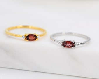 Natural Garnet Ring in Sterling Silver, Silver or Gold, Natural Garnet Ring, Dainty Gemstone Ring, US 5-8