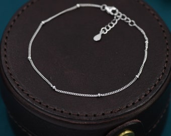 Pulseira/tornozeleira fina de corrente satélite em prata esterlina, prata ou ouro, pulseira de camada única, pulseira minimalista