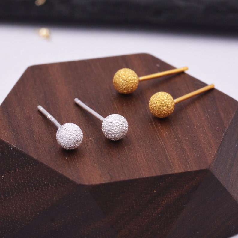 Frosted Ball Stud Earrings in Sterling Silver Gold or Silver Etsy UK