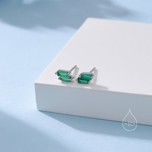 Double Trapezoid Emerald Green CZ Screw back Earrings in Sterling Silver, Silver or Gold, Art Deco CZ Cluster Screwback Earrings or Stud, image 4