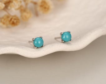 Sterling Silver 4mm Green Turquoise Cabochon Stud Earrings