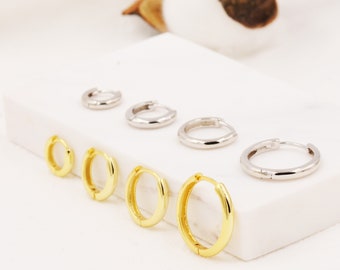 Minimalistische Huggie-Ohrringe aus Sterlingsilber, 6 mm bis 18 mm Creolen, verschiedene Größen, Skinny Creolen, Silber oder Gold, einfache Creolen