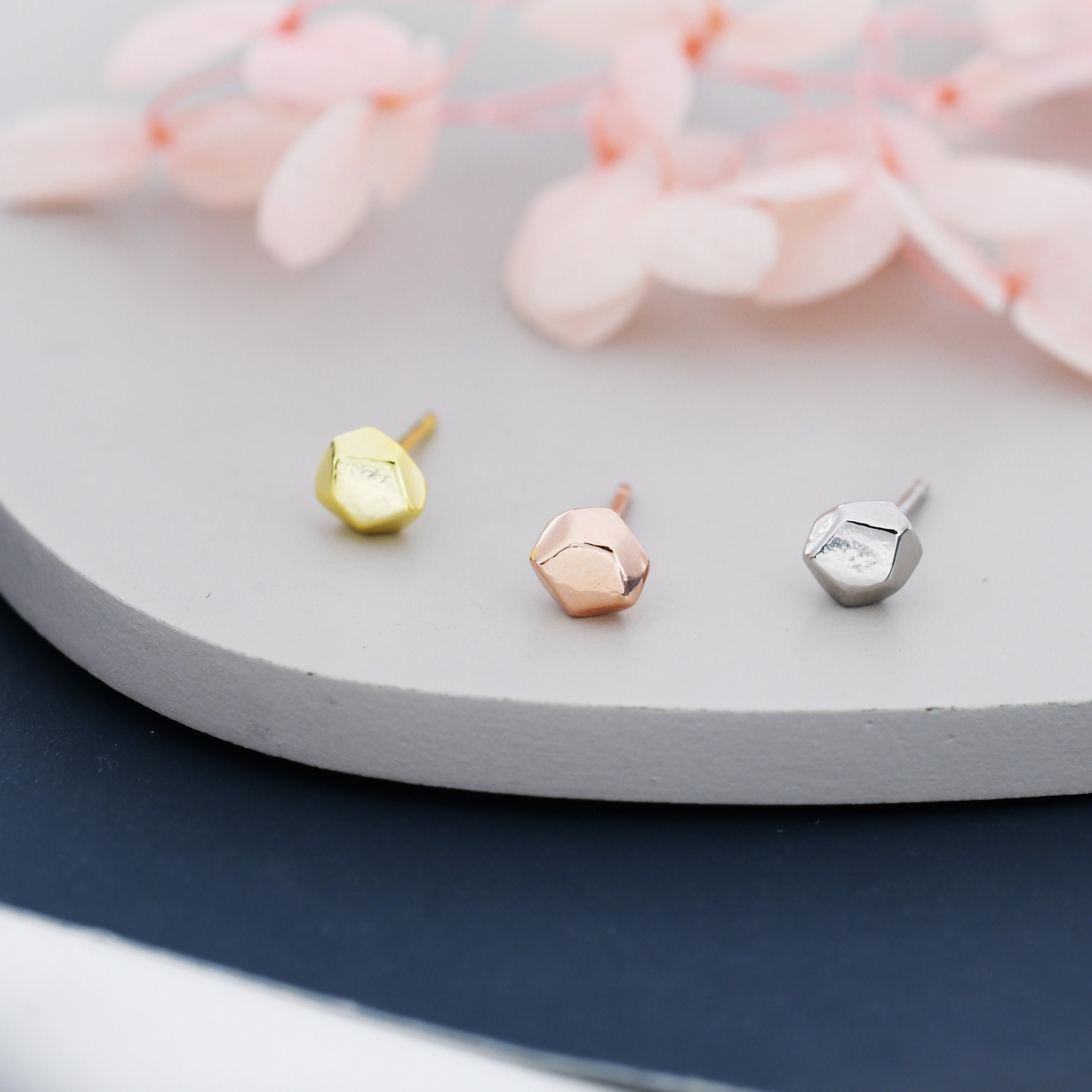 Faceted Nugget Stud Earrings in Sterling Silver, Irregular