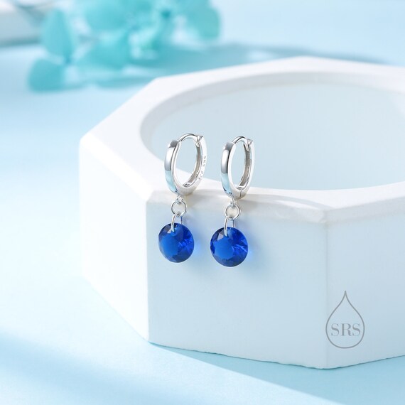 Marlion Jewels Orecchini A Cerchio In Argento 925 Con Zirconi Blu - Donna - Finitura Argento O Oro 18K - Regalo In Scatola