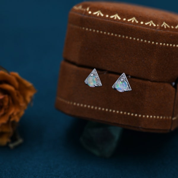 Tiny Opal Triangle Stud Earrings in Sterling Silver, Silver, Gold or Rose Gold, V shape Earrings