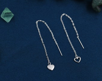 Mismatched Tiny Heart Threader Earrings in Sterling Silver, 9cm