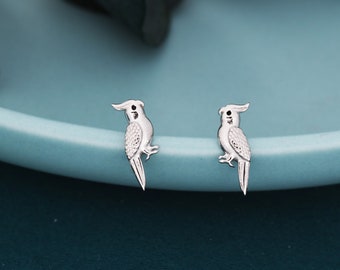Tiny Cockatoo Parrot Stud Earrings in Sterling Silver, Silver or Gold, Parrot Earrings, Bird Earrings, Bird Stud Earrings