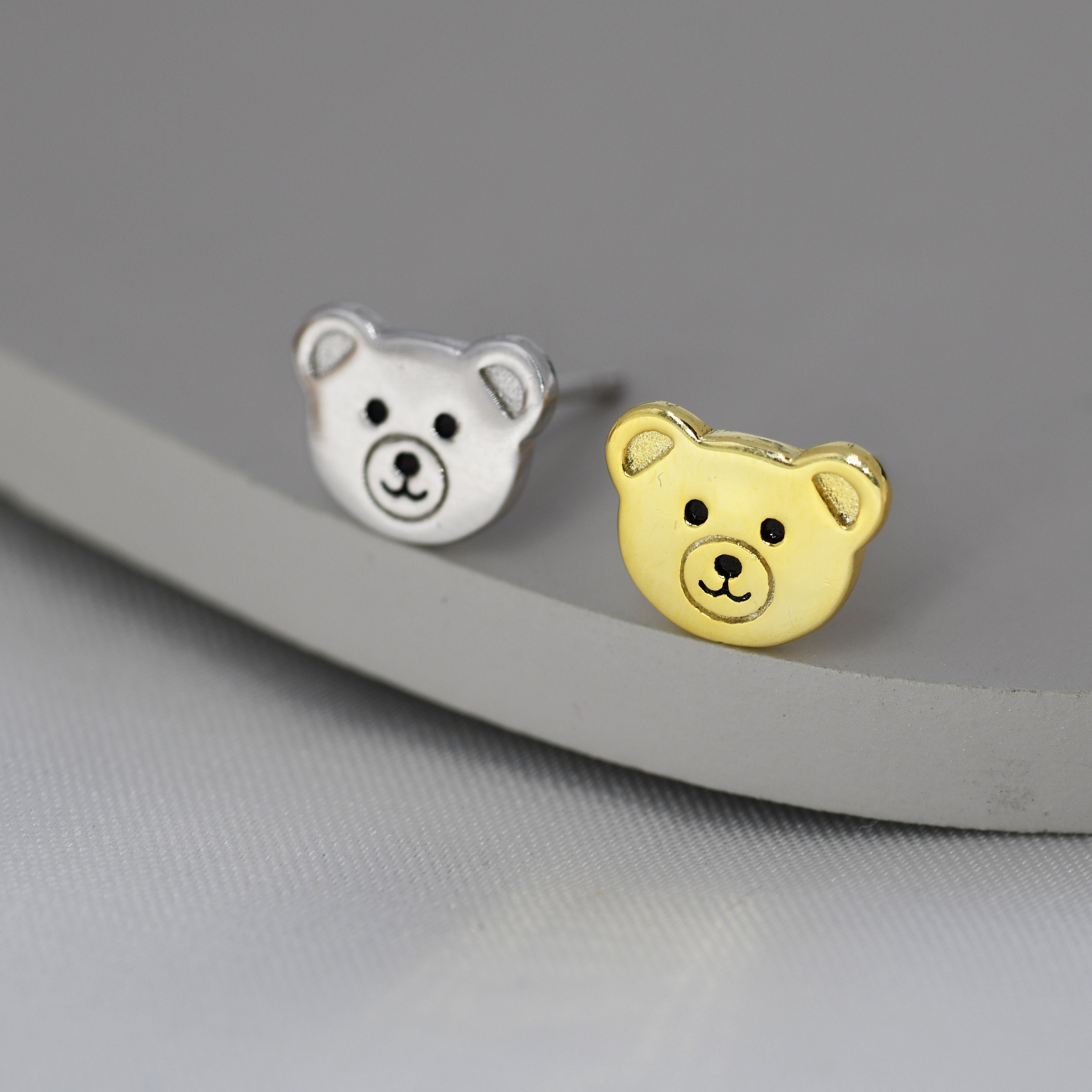 Teddy Bear Stud Earrings in Sterling Silver Silver or Gold Etsy