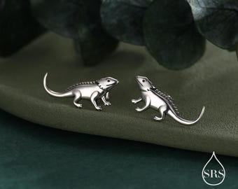 Små skäggagameörhängen i sterlingsilver, silver eller guld eller roséguld, ödledjursörhängen, naturinspirerade husdjurssmycken