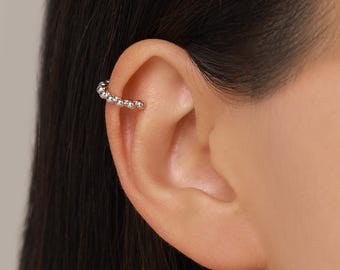 Sterlingzilveren oormanchet met kralen, piercing gratis kraakbeenmanchet