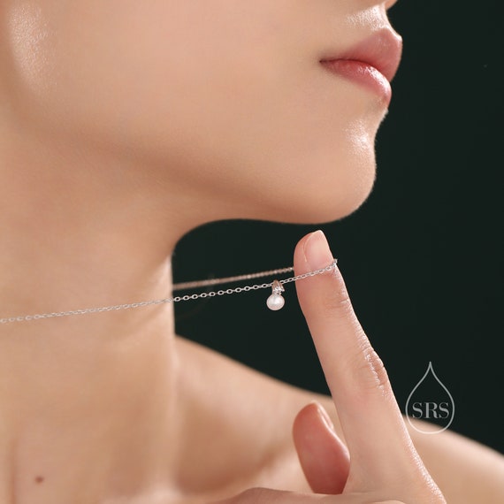 【STONEHENgE】Silver Material Pearl Cubic Necklace SC24B27E Silver-tone Cubic Zirconia Confetti Multi-Strand Necklace