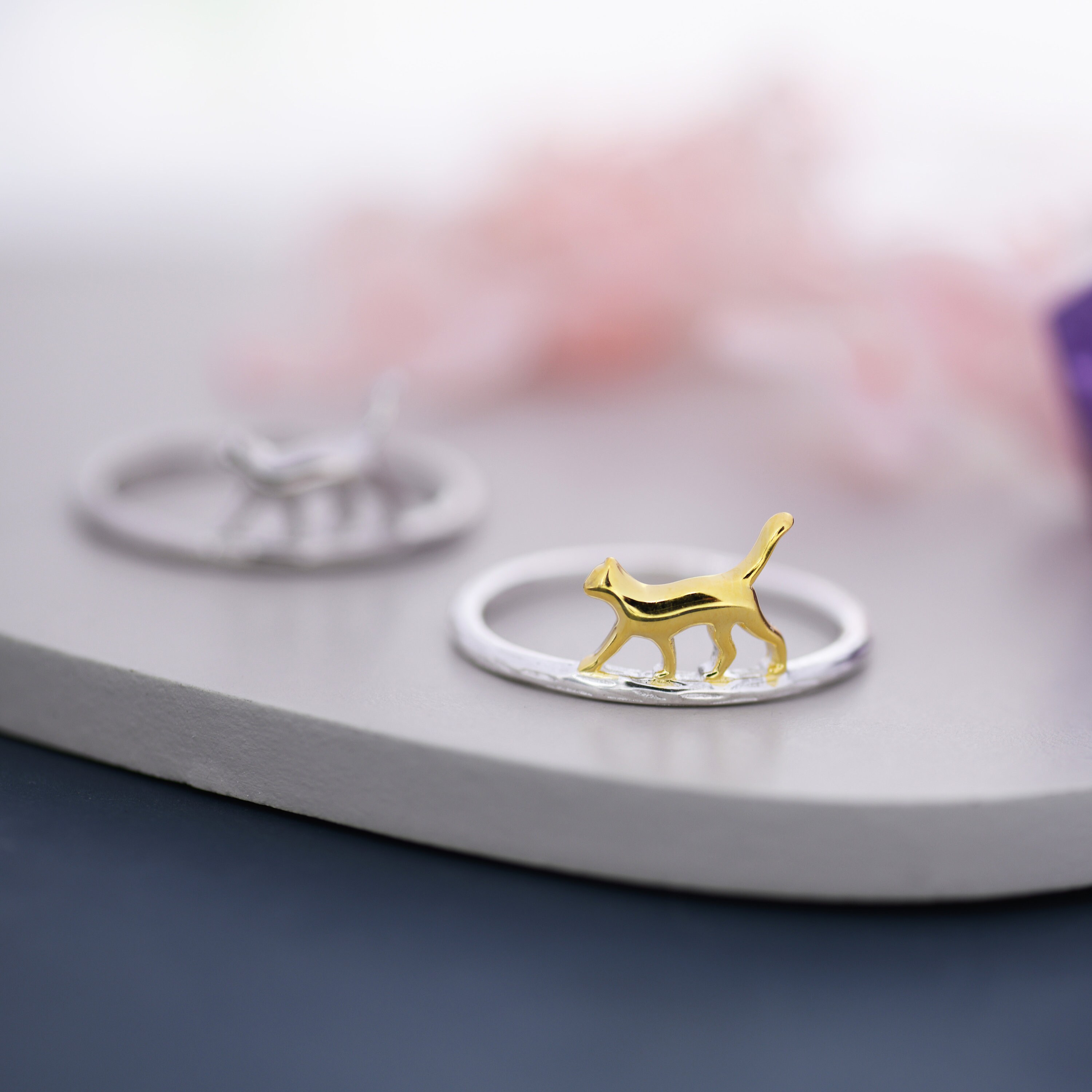Cute Cat Ring in Sterling Silver, Cat Silhouette Ring, Two Finished ...