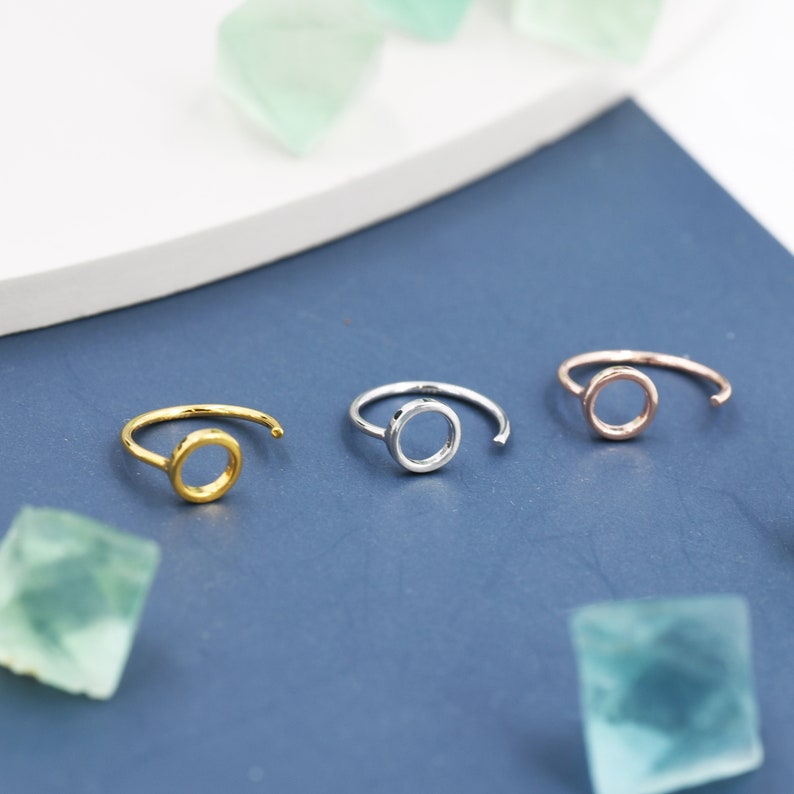 Tiny Circle Huggie Hoop Earrings in Sterling Silver, Circle Earrings, Open Hoops, Pull-Through Threader Earrings, Half Hoop Earrings image 1