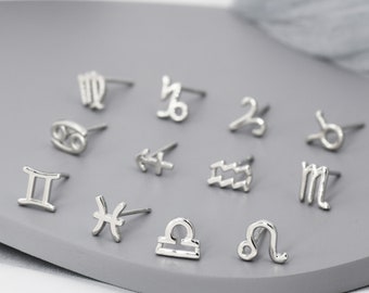 Pair of Zodiac Stud Earring in Sterling Silver, Silver or Gold, Horoscope  Earrings