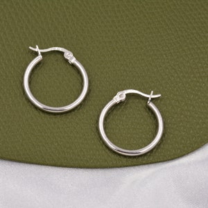 Minimalist Creole Hoop Earrings in Sterling Silver, 9mm 16mm 20mm, Lever Hoop Earrings, Simple Silver Hoops image 4