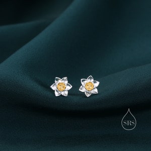 Daffodil Stud Earrings in Sterling Silver, Tiny Flower Earrings, Small Daffodil Earrings, Forget-me-not Stud, Birth Flower for March