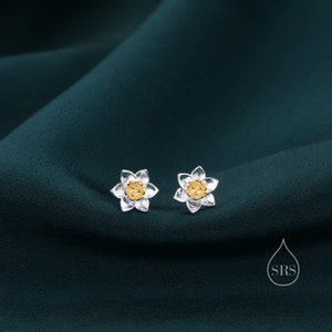 Narcissenoorknopjes in sterlingzilver, kleine bloemoorbellen, kleine narcisoorbellen, vergeet-mij-nietje, geboortebloem voor maart