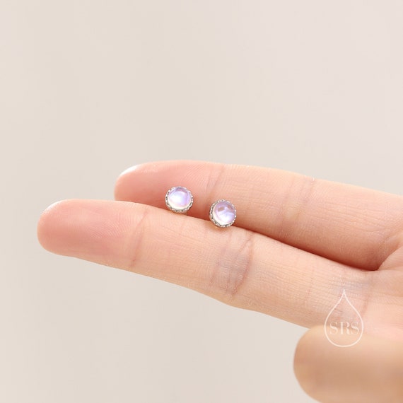 Orecchini Argento Sterling Con Pietra Di Luna 6mm - Design